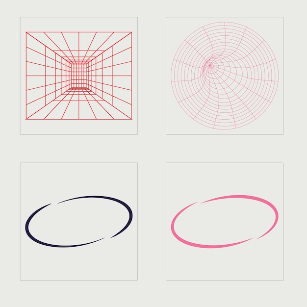 Vector Graphic Assets Set Rave psicodélico retro futurista conjunto Iconos minimalistas planos