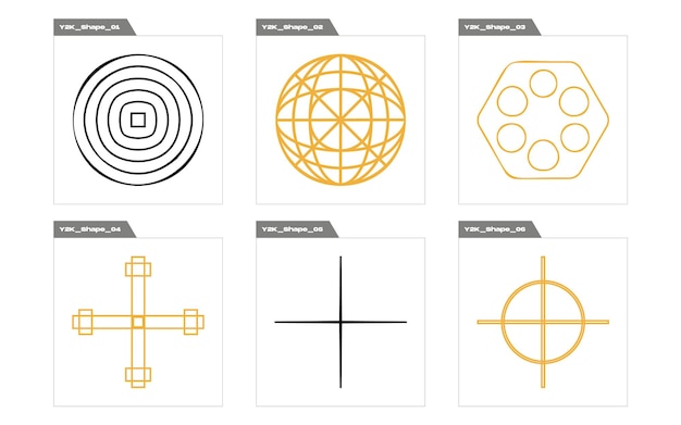 Vector Graphic Assets Set Rave psicodélico retro futurista set Plantillas para carteles de notas