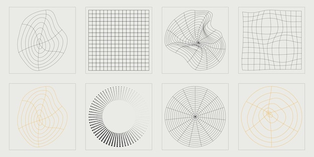 Vector Graphic Assets Set Rave psicodélico retro futurista set Plantillas para carteles de notas
