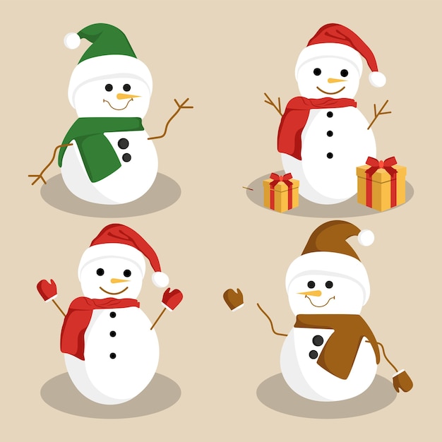 Vector Gratis Conjunto de cuatro muñecos de nieve ilustración vectorial
