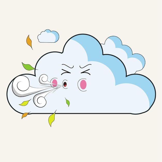 Vector gratis de dibujo animado nube soplando hojas