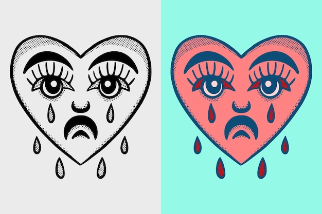 Vector gratis de estilo vintage de dibujos animados dibujados a mano de cara de corazón
