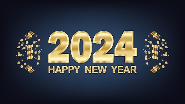 Vector gratuito 2024 Feliz año nuevo tarjeta de felicitación con texto dorado