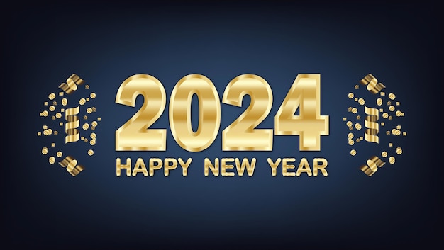 Vector vector gratuito 2024 feliz año nuevo tarjeta de felicitación con texto dorado