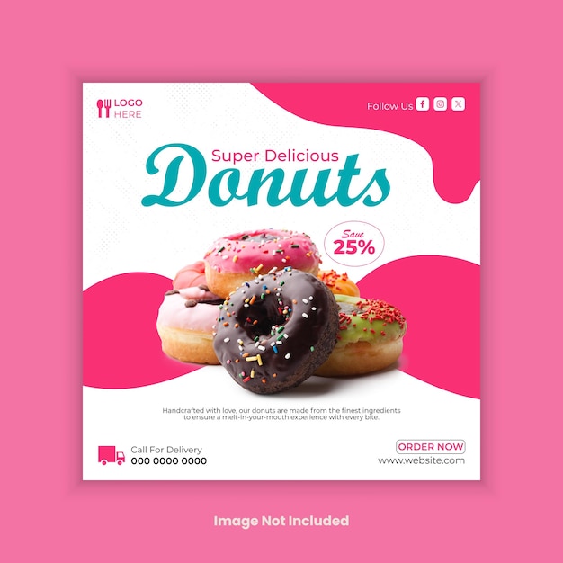 Vector gratuito deliciosa comida de rosquillas sabrosas plantilla de diseño de publicaciones de redes sociales diseño de posts de Instagram