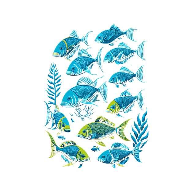 Vector gratuito de diseño de camiseta vibrante con un banco de peces tropicales