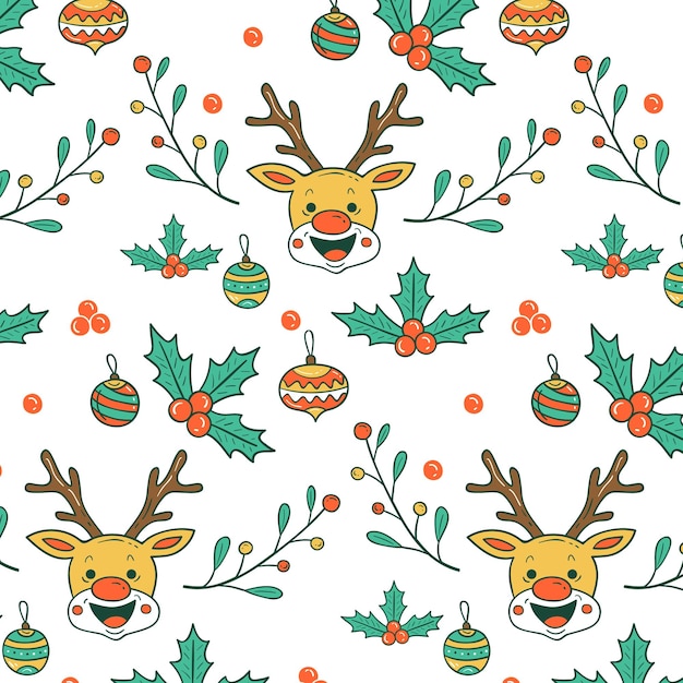Vector gratuito de Navidad feliz patrón de colección sin costuras en color rojo y blanco