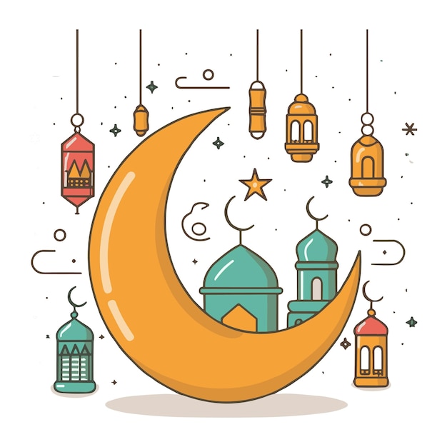 Vector gratuito Ramadan Kareem conjunto de iconos islámicos y colección de adornos