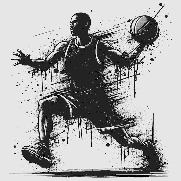 Vector grunge jugador de baloncesto silueta de acción