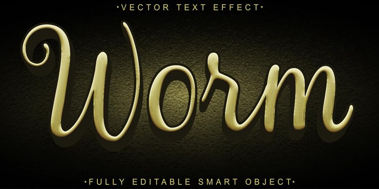 Vector vector de gusanos de suelo de crema objeto inteligente totalmente editable efecto de texto