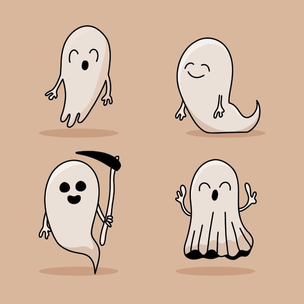 Vector de halloween fantasmas de dibujos animados lindos aterradores monstruo fantasmal con cara de miedo boo conjunto de fantasmas lindos aparición fantasma horror ilustración de dibujos animados aislados para impresión o pegatina