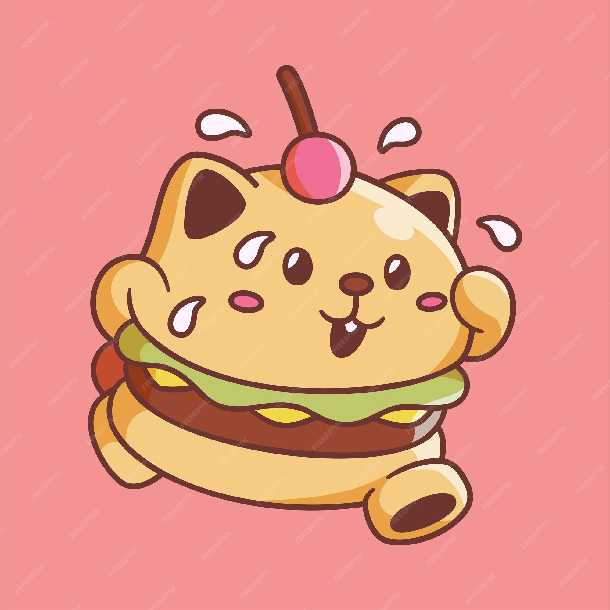 Vetor de Hamburguesa gato kawaii, hamburguesa en forma de gato