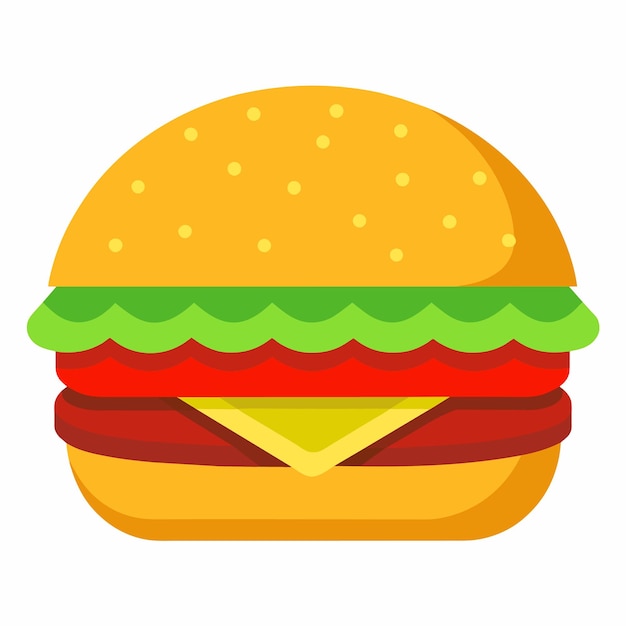 Vector una hamburguesa grande con queso y lechuga con estilo de ilustración plana