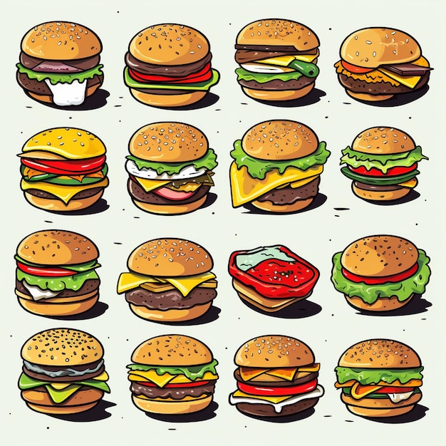 vector hamburguesa hamburguesa comida ilustración icono foto rápida doodle ilustraciones de arte vectorial