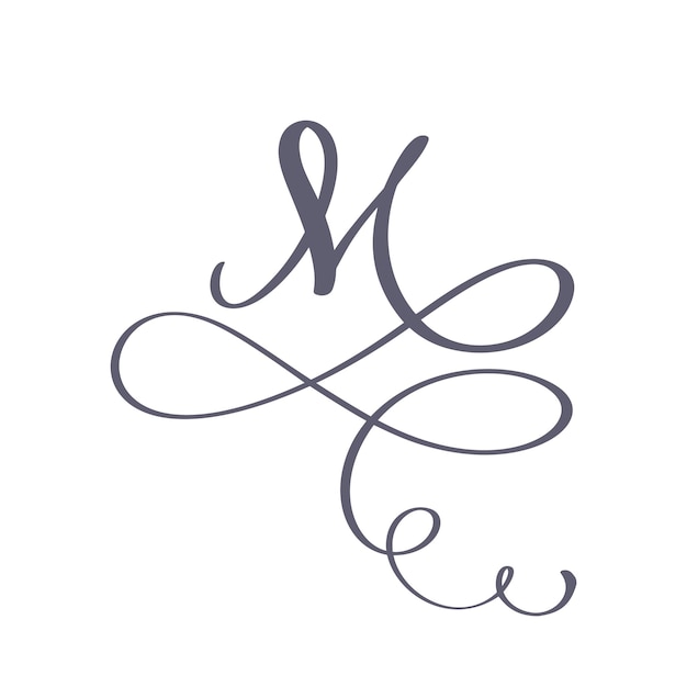 Vector Hand Drawn calligraphic floral M monogram or logo Mayúsculas Hand Lettering Letter M remolinos