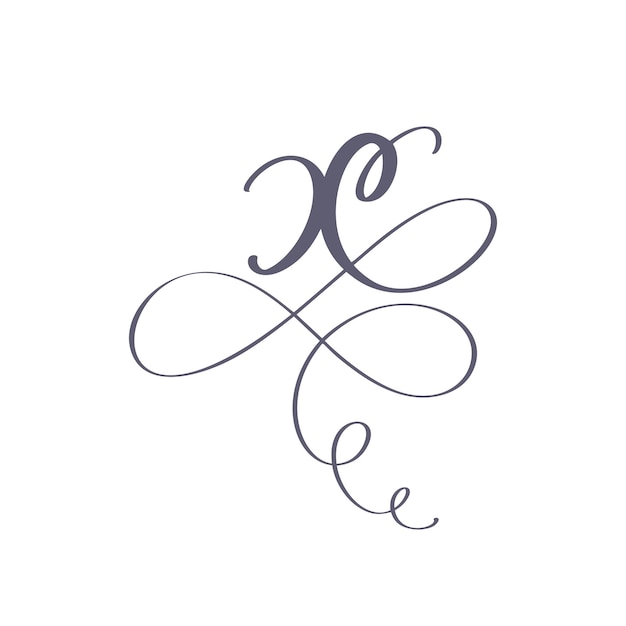 Vector Hand Drawn calligraphic floral X monogram or logo Mayúsculas Hand Lettering Letter X remolinos