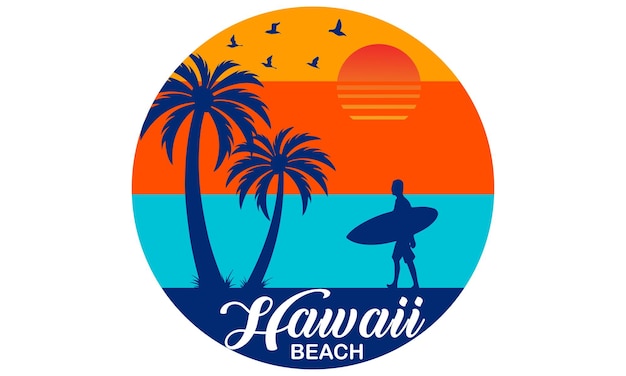 Vector 'Hawaii Beach' Diseño de camiseta Ilustración vectorial y diseño de vectores de ropa para imprimir