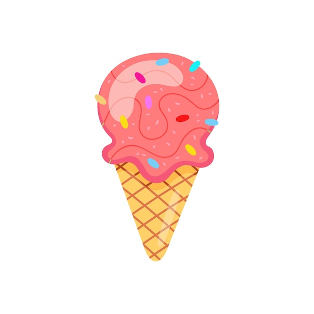 Vector, helado, cono, caricatura, icono, plano, caricatura, estilo, ilustración, dulce, alimento, icono, concepto, aislado