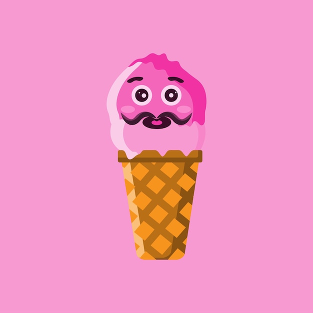 Vector de helado de papá bigotudo con helado rosa sobre fondo rosa