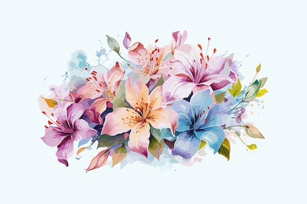 Vector hermosas flores de acuarela con fondo blanco