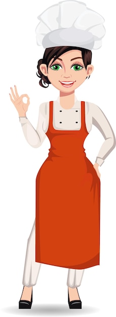 vector, hermoso, joven, chef, mujer