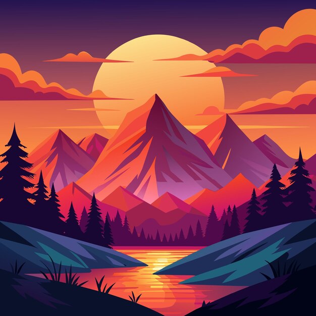 Vector vector de un hermoso paisaje de montaña