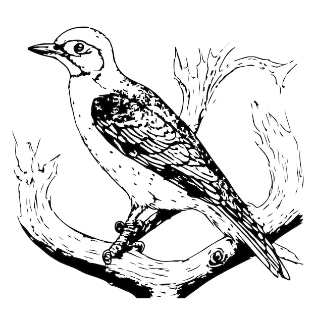 Vector un vector de un hermoso pájaro carpintero en color blanco y negro