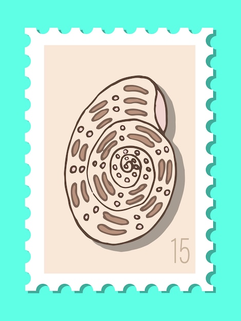 Vector vector hermoso sello de correos dibujado a mano diseño de sello de correos aislado de vector moderno sello de correos de conchas marinas y estrellas dibujo conceptual de correo y oficina de correos
