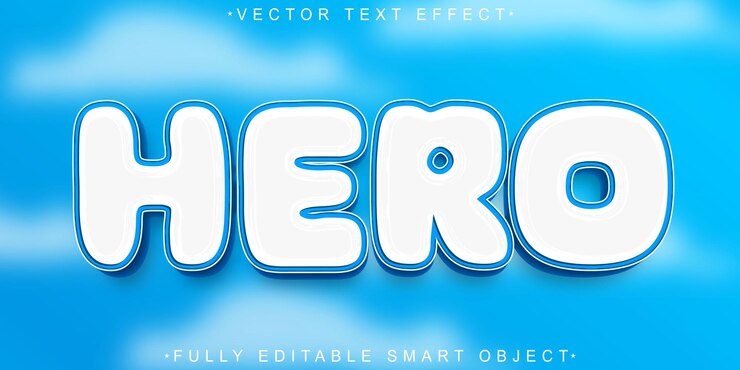 Vector vector de héroe de dibujos animados efecto de texto de objeto inteligente totalmente editable
