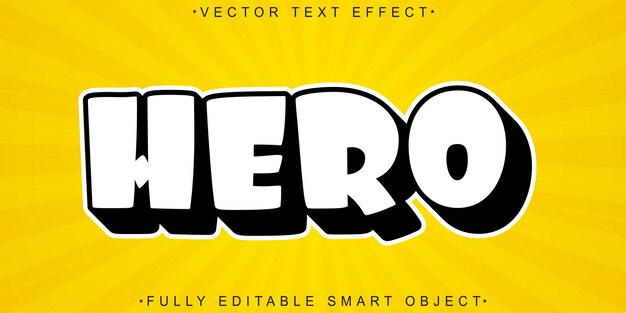 Vector de héroe de dibujos animados Efecto de texto de objeto inteligente totalmente editable