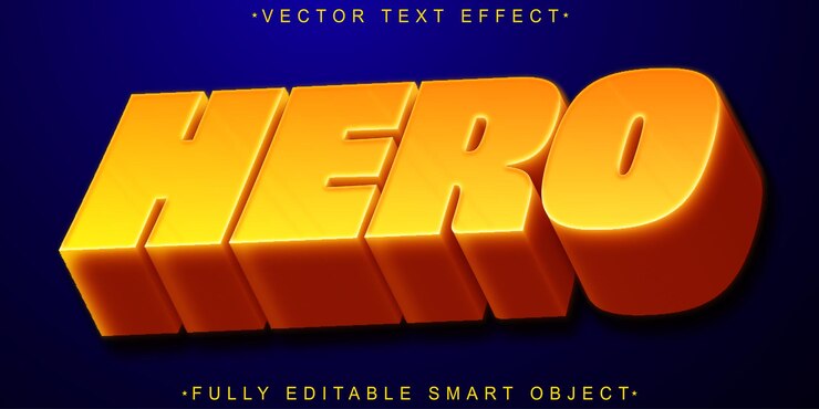 Vector vector de héroe de dibujos animados efecto de texto de objeto inteligente totalmente editable