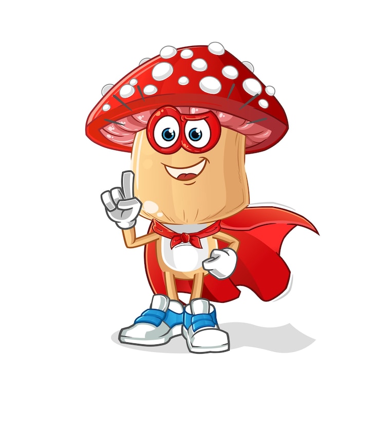 Vector vector de héroes de dibujos animados de cabeza de hongo rojo. personaje animado