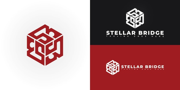 Vector hexagonal moderno, letra inicial SB o logotipo BS en color rojo aislado en múltiples fondos