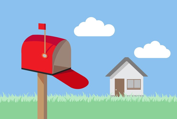 Vector vector de hierba de buzón rojo abierto