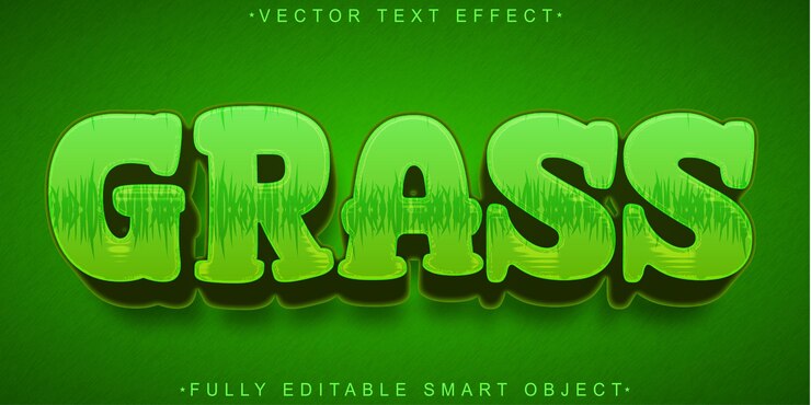 Vector vector de hierba de planta verde de dibujos animados objeto inteligente totalmente editable efecto de texto