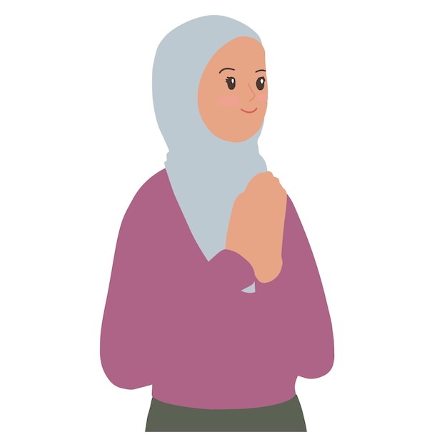 Vector de hijab niña mujer deseando ramadan kareem feliz ied eid fitr con ilustración de gesto de mano