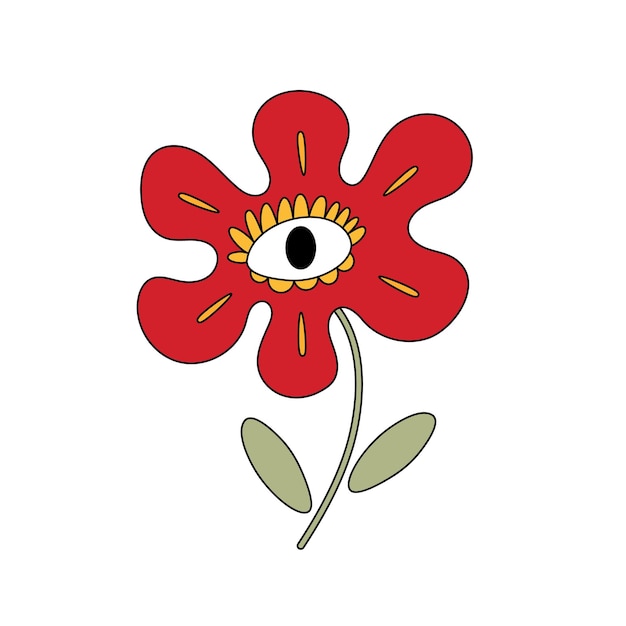 Vector hippie flor con ojo Doodle elemento floral retro