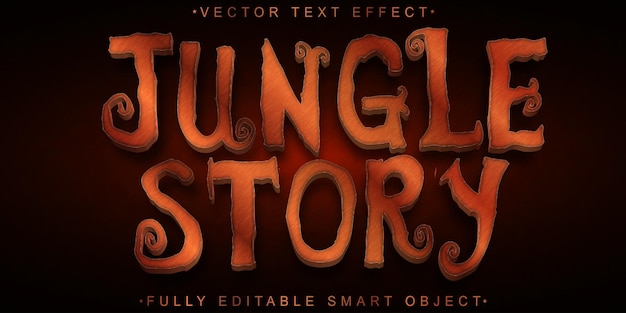 Vector de la historia de la selva marrón de dibujos animados Objeto inteligente totalmente editable Efecto de texto