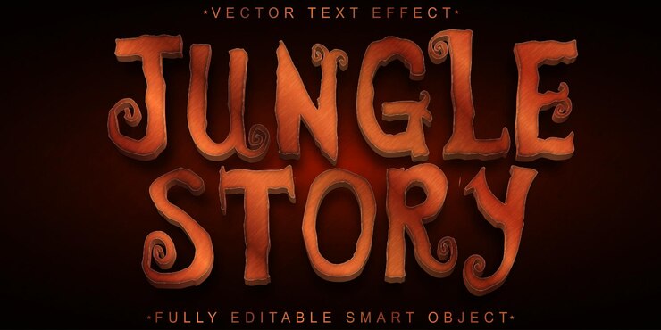 Vector vector de la historia de la selva marrón de dibujos animados objeto inteligente totalmente editable efecto de texto