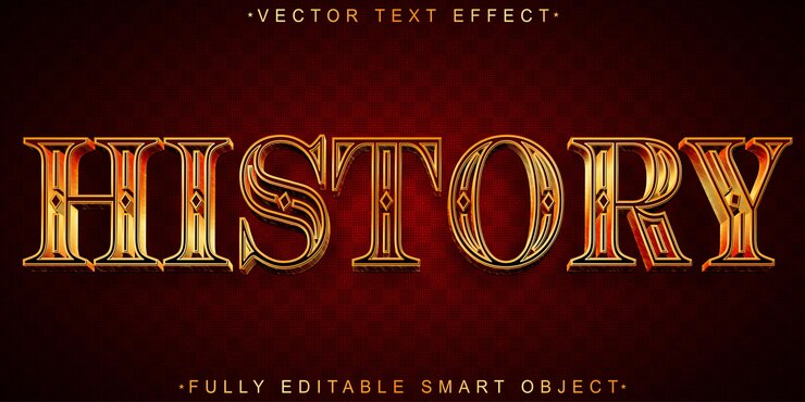 Vector vector histórico brillante efecto de texto de objeto inteligente totalmente editable