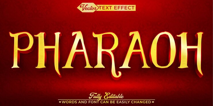 Vector vector histórico del faraón dorado objeto inteligente totalmente editable efecto de texto