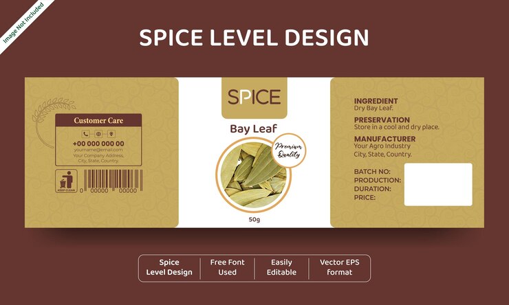 Vector hoja de bahía diseño de nivel de botella de especias cualquier hierbas o especias nivel de masala para marca de alimentos orgánicos.