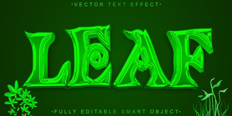 Vector vector de hoja de dibujos animados verde efecto de texto de objeto inteligente totalmente editable