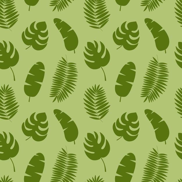 Vector de hojas de palma tropical de patrones sin fisuras hoja de Monstera y hojas de palma de plátano sobre fondo verde