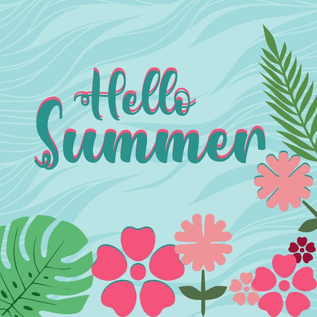 Vector Hola Tiempo de verano Ilustración tipográfica de vacaciones Ilustración de sol de verano