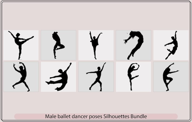 Vector, de, hombre, en, ballet, hombre, es, bailando, ballet, silueta, de, un, bailarín masculino, vector, de, hombre, en, ballet