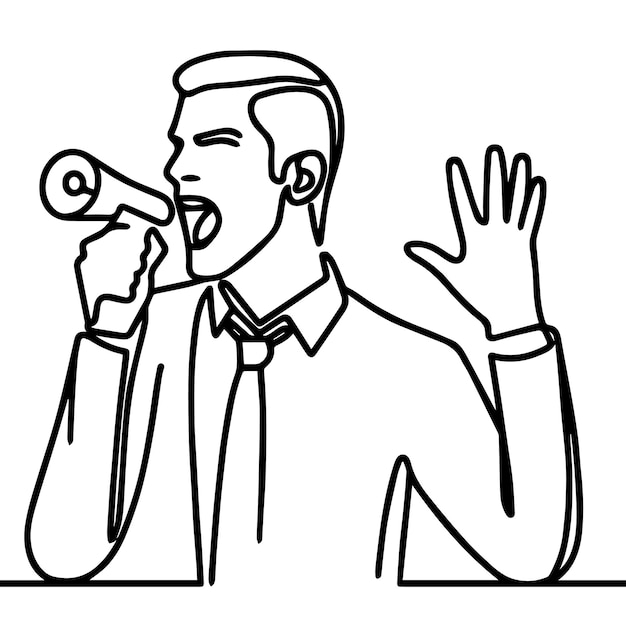 vector de un hombre de negocios gritando en estilo de línea continua