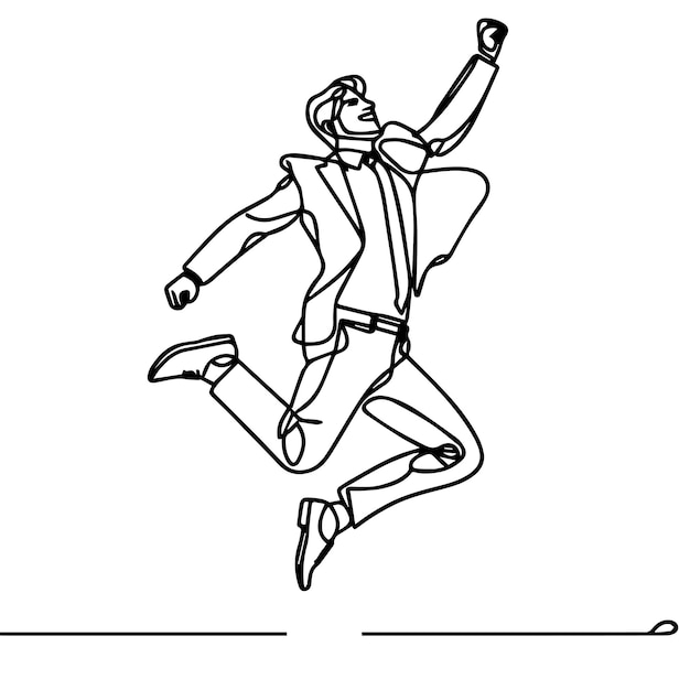 vector de hombre de negocios saltando en estilo de línea continua