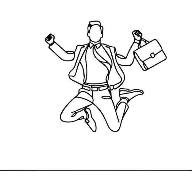vector de hombre de negocios saltando en estilo de línea continua