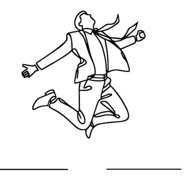vector de hombre de negocios saltando en estilo de línea continua
